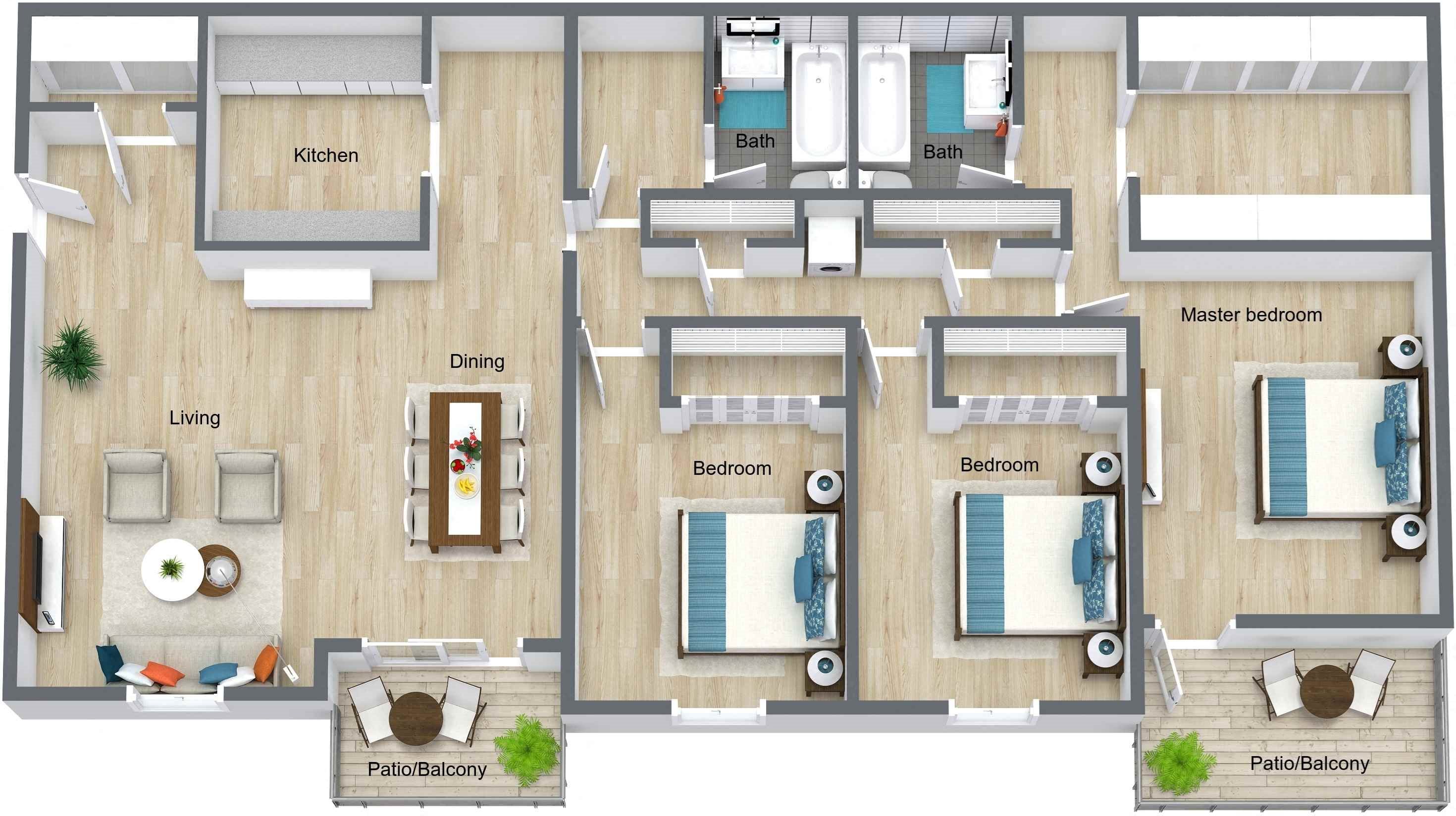 3D- Floor Plan Bald Cypress model 3D- Red Bay- Bald Cypress model- 3Bed 3Bath